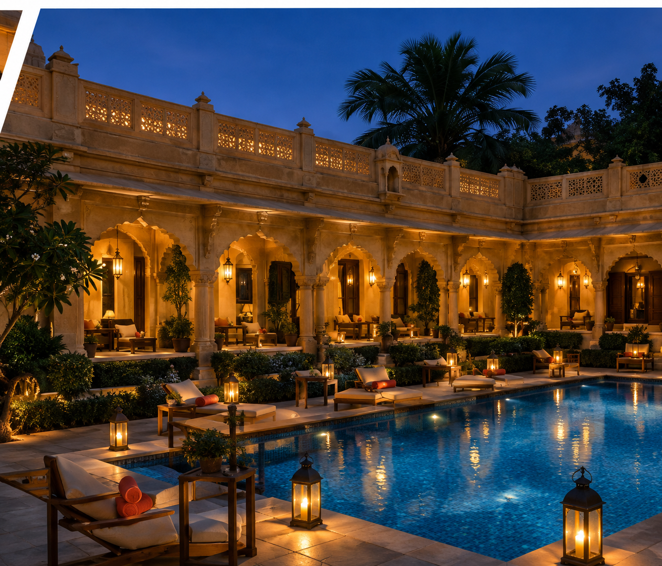 Illuminated Night Swimming Pool